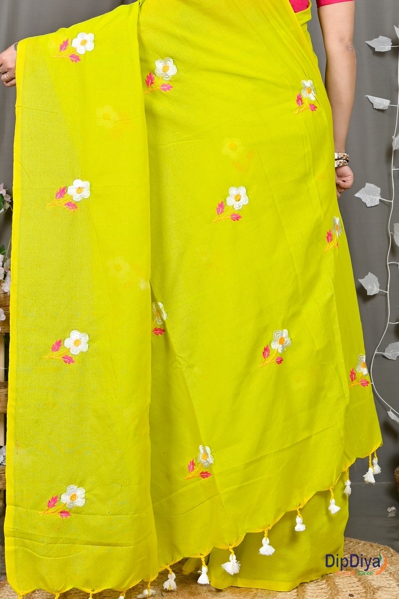 Green Pure Cotton Paray Embroidery Handloom saree (298)